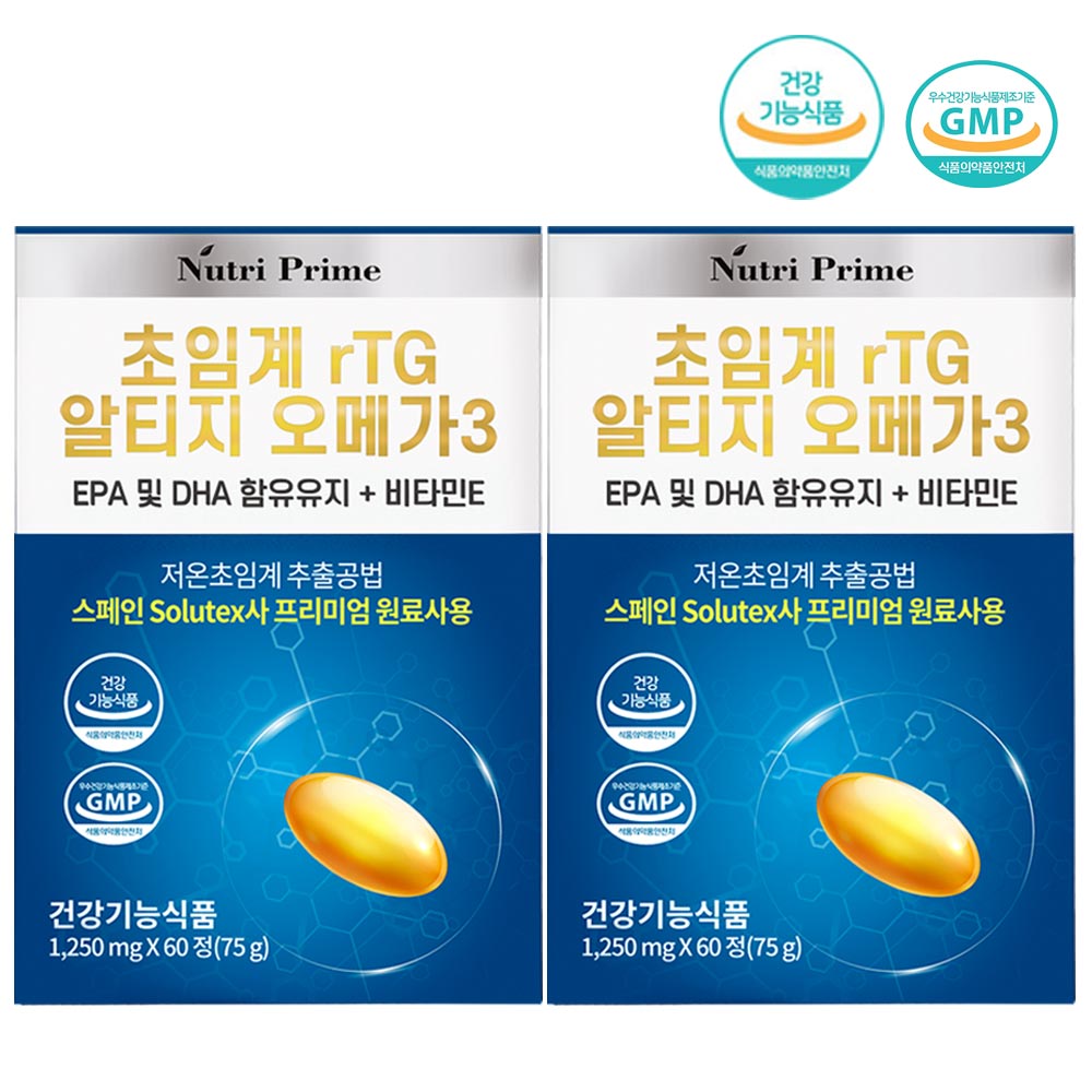 뉴트리프라임 저온 초임계 rTG 알티지 오메가3 1250mg 120정 4개월 기억력 혈행 대표이미지 섬네일